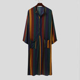 Riolio Men's Muslim Long Sleeve Cotton Striped Robes Summer Islamic Arabian Kaftan Suit Middle East Dubai Abaya Retro