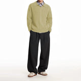 Riolio New American Retro Men Polo Sweater Luxury Trendy Jacquarded V Neck Knit Solid Color Pullover Leisure Loose Long Sleeve Knitwear