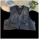 Riolio American Outdoor Multi-function Short Vest Jacket Basic Commuting Versatile Vest Cityboy Workwear Waistcoat Aesthetic Urban Chic