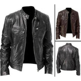 Riolio Mens Fashion Leather Jacket Slim Fit Stand Collar PU Jacket Male Anti-wind Motorcycle Lapel Diagonal Zipper Jackets Men