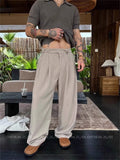 Riolio New Retro Fashion Men Suit Pants Light Luxury Draped Baggy Belt Button-down Solid Color Straight Trousers Elegant Dress Pants