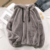 Riolio Winter Lambswool Sweatshirt For Men Hoodies Casual Keep Warm Thickened Fleece Solid Color Fashion Korean Men Outwear Tops