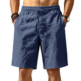 Riolio  Men Linen Blend Elastic Waist Drawstring Casual Beach Shorts