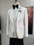Riolio  Jacquard High Quality Men's Slim Fit Suits 3 Pieces Host Costumes Classic White Man Suit Set Dancing Wear Plus Size