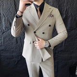 Riolio  ( Blazer+Vest+Pants ) Groom Wedding Male Suit Luxury Brand Fashion Striped Men's Casual Business Office Double Breasted Suit