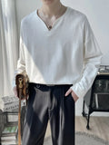 Riolio Light Luxury Top High-end Niche Designer V-neck Long-sleeved T-shirt Men Spring Autumn Trendy Versatile Base Shirt Aesthetic