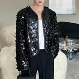 Riolio  Mens Jacket Sequin Ballroom Shiny Jacket Streetwear Fashion Nightclub Stage Performance Long Sleeve Top Men'S Clothing New