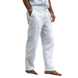 Riolio  Spring Men Straight Pants High Waist Linen Solid Color Casual Pants Breathable Comfortable Premium Beaches Daily Leisure Trouser