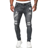 Riolio Fashion Street Style Ripped Skinny Jeans Men Vintage wash Solid Denim Trouser Mens Casual Slim fit pencil denim Pants hot sale