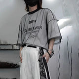 Riolio  Mens T-Shirt Fake Two-Piece Mesh Design T-Shirt Summer Street Wear Fashion Personality Short-Sleeve Top Men'S Clothing New