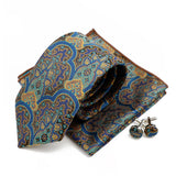 Riolio  New Men's Polyester Tie Pocket Square Cufflink Set Green Wine Red Brown Paisley Flower Necktie Business Party Accessories Gifts