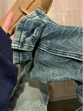 Riolio American Decosition Splicing Retro Blue Denim Pants High Street Hiphop Design Straight Leg Jeans for Teenagers Spring Season