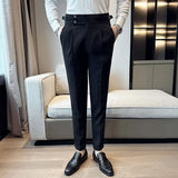 Riolio Autumn Winter Pantalones Hombre High waist Waffle Business Casual Suit Pants For Men Clothing Slim Fit Formal Wear Trousers 36