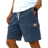 Riolio  Men'sShorts Solid Corduroy Shorts Male Drawstring Pocket Casual Beach Half Pants Loose Shorts Mens Clothing Plus Size S-5XL
