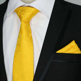 Riolio  Newest Tie Set 8CM Mens Necktie Handkerchief Neck Ties Sets For Man Yellow Color Plaids Stripes Jacquard Cravat Business Party