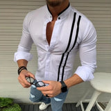 Riolio men cowboy outfit Autumn Color Contrast Stand Collar Button Long Sleeve Men Casual Shirt