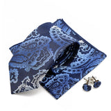 Riolio  New Men's Polyester Tie Pocket Square Cufflink Set Green Wine Red Brown Paisley Flower Necktie Business Party Accessories Gifts