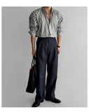 Riolio New Naples Business Men Shirts Light Luxury Textured Lapel Striped Long Sleeve Cardigan Leisure Premium Commuter Blouse M-2XL