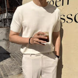 Riolio  Summer Casual Mens Ice Silk Knit Tops Leisure Breathable Solid Color Slim Knitting T Shirts Men Fashion Short Sleeve Tees