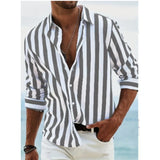 Riolio  Men's Long Sleeve Striped Button Down Shirt New Fashion Casual Turn Down Collar Top