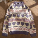 Riolio  American autumn and winter men and women trendy personalized graphic round neck sweater couple loose retro knitted top y2k