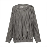 Riolio  Summer Y2K Vintage Hollow Out Loose Knitting T-shirt Man All Match Geometic Tops Fashion Casual Outfits See-though Male Pullover