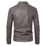 Riolio Men's Leather Jacket Trendy Handsome British Style Autumn Winter New Retro Stand Up Collar with Plush Casual Motorcycle Jacket