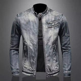 Riolio Denim Jackets Men Casual Stand Collar Moto Biker Outerwear Coats Mens Fashion Zippers Motorcycle Streetwear Jacket Male Clothes