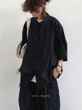 Riolio New Summer New Chinese Style Retro Tang Suit Solid Color Short-sleeved Shirt Men Women Casual Loose Buttoned Chinese Style Shirt