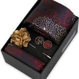 Riolio  Men Necktie Flower Pin Set With Box Luxury Necktie Handkerchief Brooch With Cufflinks Set Gift Box Wedding Men Suits Gravatas