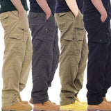 Riolio  Men Multi Pocket Cargo Pants Drawstring Cuff Straight Leg Workwear Trousers Washed Casual Pants