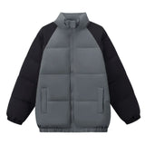 Riolio  Versatile Casual Patchwork Unisex Winter Parka Coat Color Blocked Stand Collar Pocket Quilted Jacket for Male Loose Fit Men Coat