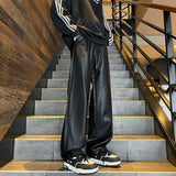 Riolio  Autumn Winter Men's PU Leather Motorcycle Pants Coffee/Black Men Wide-leg Mopping Trousers All-match Windproof Plus Size 8XL-M
