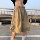 Riolio  7-point Men Summer Thin Japanese Workwear Wide-leg Loose Over-knee Shorts