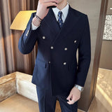 Riolio  Casual Men's Three-Piece Suit Set with Notch Lapel Double-Breasted Fashionable Business Casual Dinner Dress