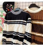 Riolio  American winter new men and women trendy personalized round neck sweater for couples loose retro casual knit sweater top y2k