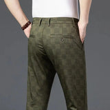Riolio  Spring Young Men's Plaid Business Casual Pants Men's British Small Straight Slim-fitting Trend Non-iron Burgundy Trousers