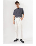 Riolio White Stretch Casual Ankle Pants Silhouette Men's Elegant Suit Pants Summer Korean Straight Loose Men's Smart Casual Trousers