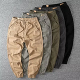 Riolio  Mens Workwear Cotton Welding Pants Elastic Waist Nine Points Labor Protection Pants Durable Dirt Resistant Loose Fit Casual T...