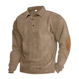 Riolio  Cross-border men's corduroy retro loose casual outdoor long-sleeved patch polo bottoming shirt