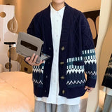 Riolio Autumn Knitted Sweater Men Causal Sweaters Coats Vintage Single Breasted Cardigans Mens Korean Oversized Loose Sweater Pullovers