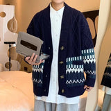 Riolio Autumn Knitted Sweater Men Causal Sweaters Coats Vintage Single Breasted Cardigans Mens Korean Oversized Loose Sweater Pullovers