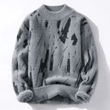Riolio  Men's Fashionable Personality Graffiti Half Turtleneck Thickened Sweater Knitted Thread