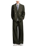 Riolio  Men's Pinstripe 2-Piece Suit Set Double Breasted Blazer Loose Wide Leg Pants Oversized Formal Business Tuxedo Wedding Prom Party