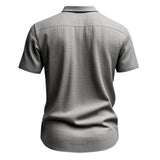 Riolio Summer New Solid Color Linen Men's Shirt Turn-down Collar Short Sleeve Men's Loose Casual Pocket Outdoor Vacation Shirt