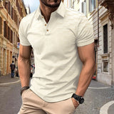 Riolio  Summer Solid Pullover Polo Shirts Men Short Sleeve Turn-down Collar Formal Polos Male Business Casual Comfortable Retro Tops