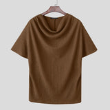 Riolio  Men T Shirt Solid Color Short Sleeve Pleated Casual Male Tee Tops Summer Loose Streetwear Fashion Leisure Men Clothing