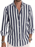 Riolio  Men's Long Sleeve Striped Button Down Shirt New Fashion Casual Turn Down Collar Top