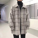 Riolio  Checkered woolen coat men's autumn and winter thick jacket windbreaker Korean version trendy British medium long woolen coat