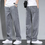 Riolio  Summer Thin Men's Straight Loose Gray Jeans Soft Fabric Lyocell Fabric Light Colored Casual Pants Male Brand Trousers